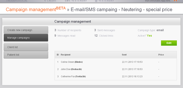 Management of email and sms campaigns and newsletters - news for animal owners